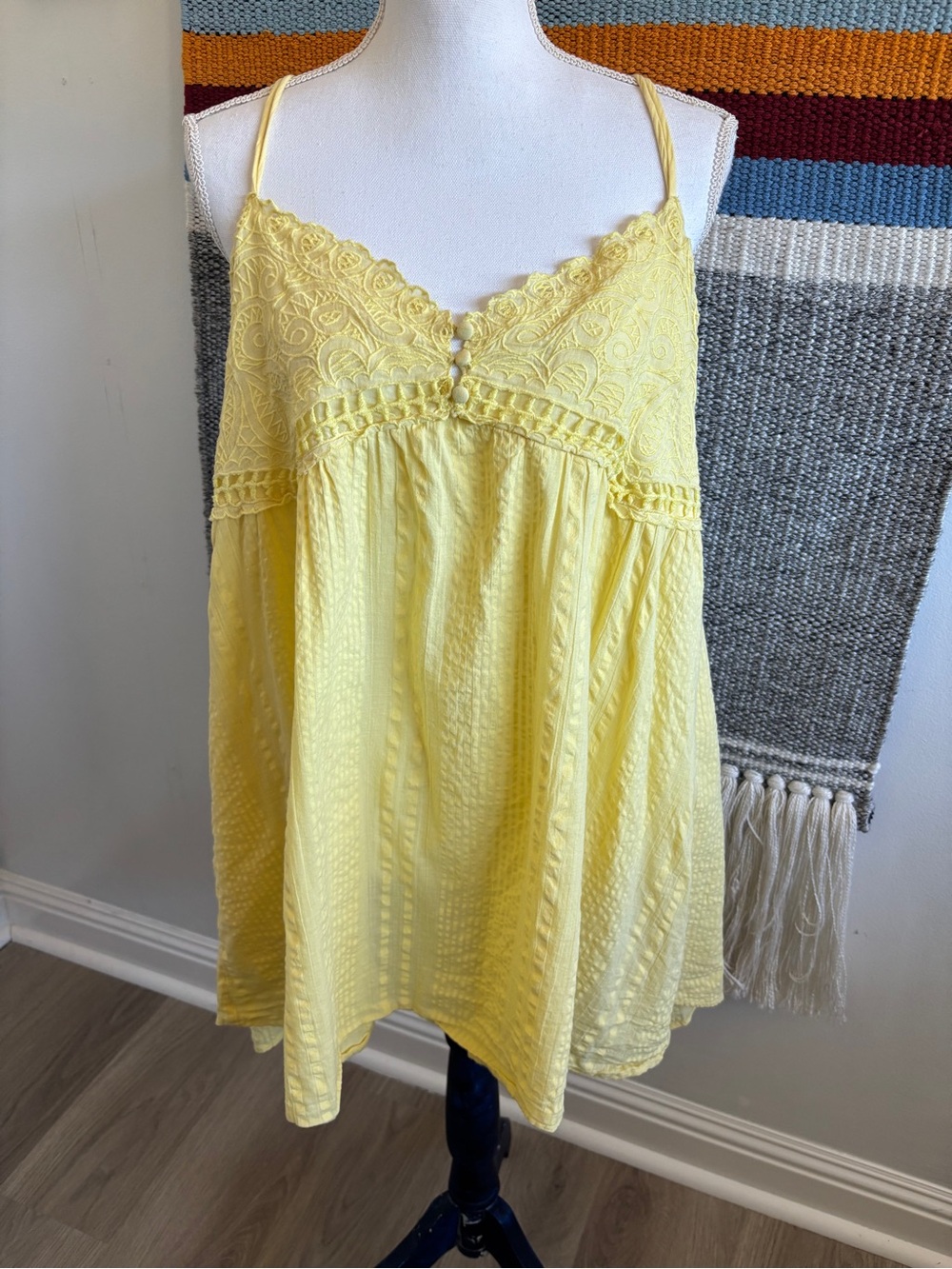Urban Outfitters Yellow Lace-Trim Spaghetti Strap Cotton Tunic